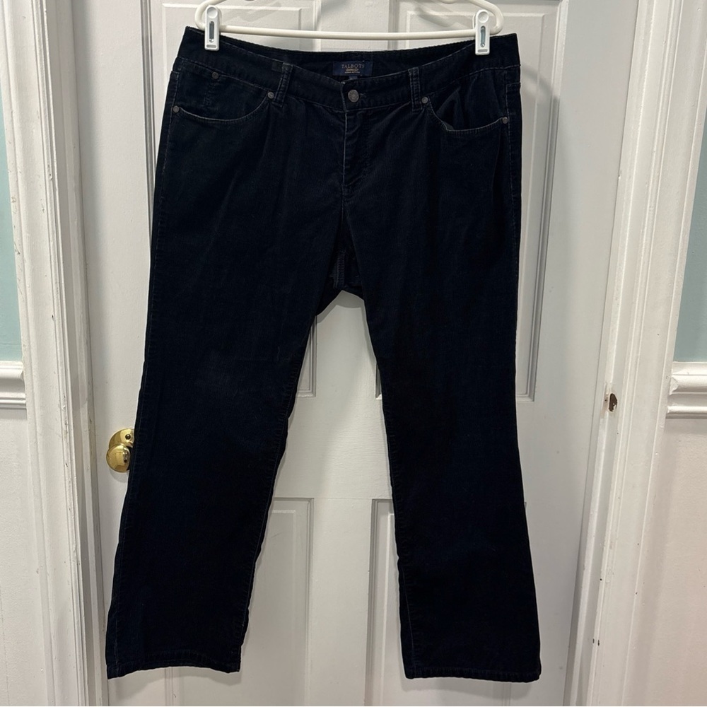 Talbots Women’s Signature Boot Cut Corduroy Pants Size 16W Petite Black Stretch - Picture 1 of 6